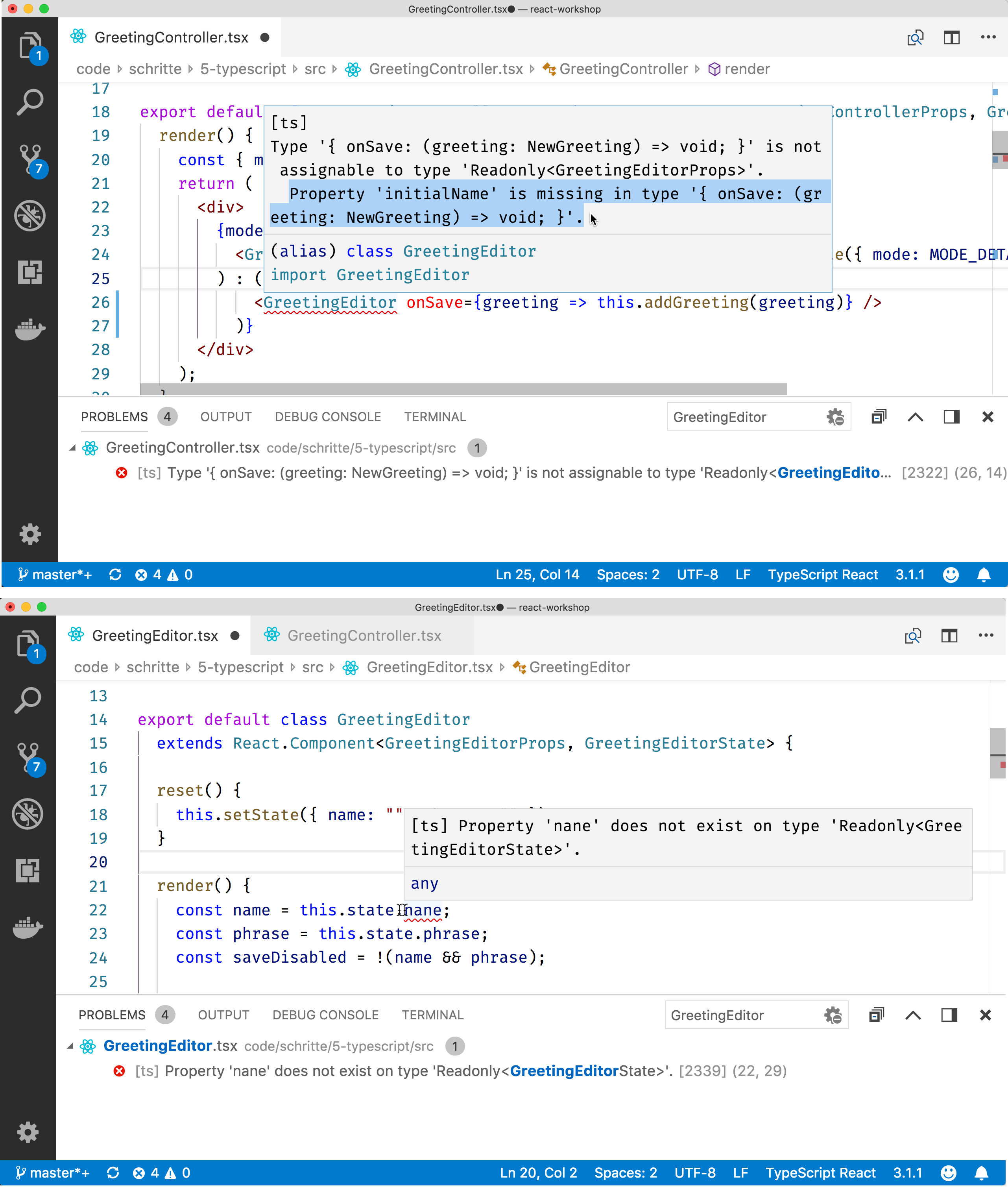 Abbildung 3: TypeScript Fehlermeldungen Abbildung 3: